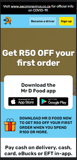 mr delivery food showing example of hick's law principle of designing.